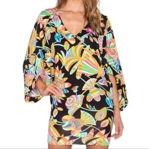 Trina Turk Cover Up Tunic Dress Women Small 6 Bikini Bottom Tahitian Floral B14